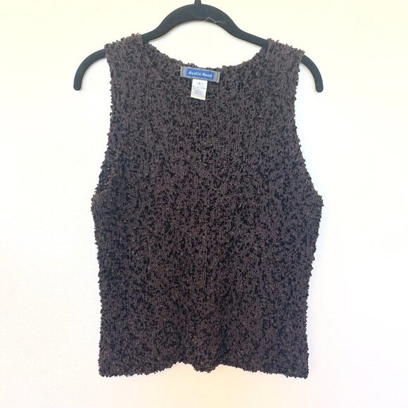 Austin Reed silk blend shell blouse top SZ L Sabel brown stretchy - Picture 1 of 4